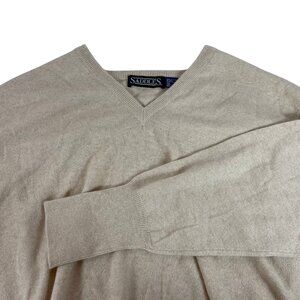 Saddles 100% Cashmere V Neck Sweater Womens Large Tan Long Sleeve Lightweight